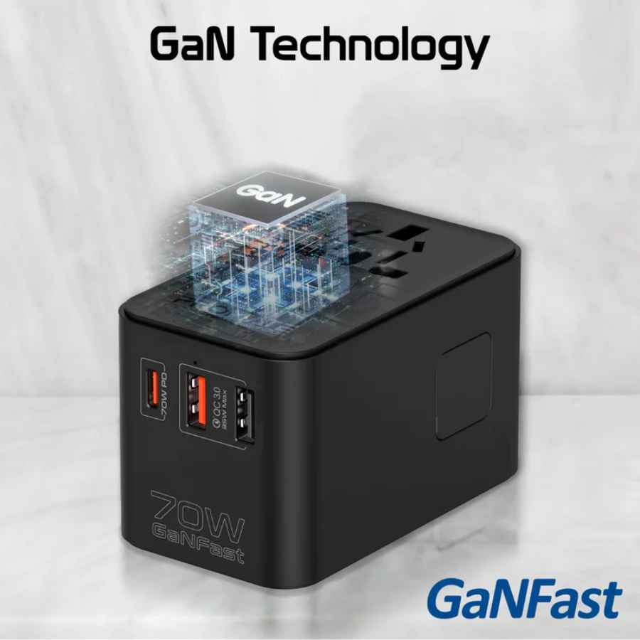 Promate TripMate-GaN70R 70W GaN Universal Travel Adapter - Built-in Retractable USB-C Cable, Power Delivery, and 2500W AC Socket Promate TripMate-GaN70R 70W GaN Universal Travel Adapter - Built-in Retractable USB-C Cable, Power Delivery, and 2500W AC Socket