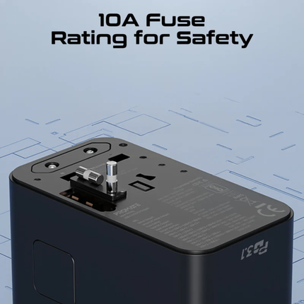 Promate TripMate-GaN160 160W Ultra-Powerful GaN Universal Travel Adapter - Dual 100W USB-C Power Delivery, 2500W AC Socket, and Global Compatibility