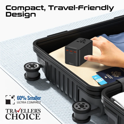 Promate TripMate-GaN160 160W Ultra-Powerful GaN Universal Travel Adapter - Dual 100W USB-C Power Delivery, 2500W AC Socket, and Global Compatibility