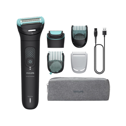 Philips Bodygroom 7000 Series Ultimate Dual-Sided Body Groomer - 2D Contour Following Head, Integrated Trimmer with 5 Lengths, and 120 Mins Cordless Use