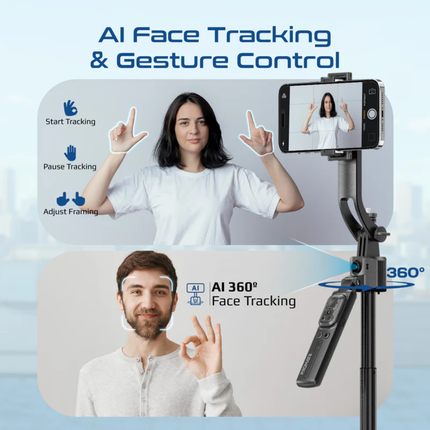 Promate Tripop-AI Smart Object & Face Tracking Mount - 360° Automatic Rotation, AI-Powered Motion Tracking, and Portable Design for Vlogging & Streaming