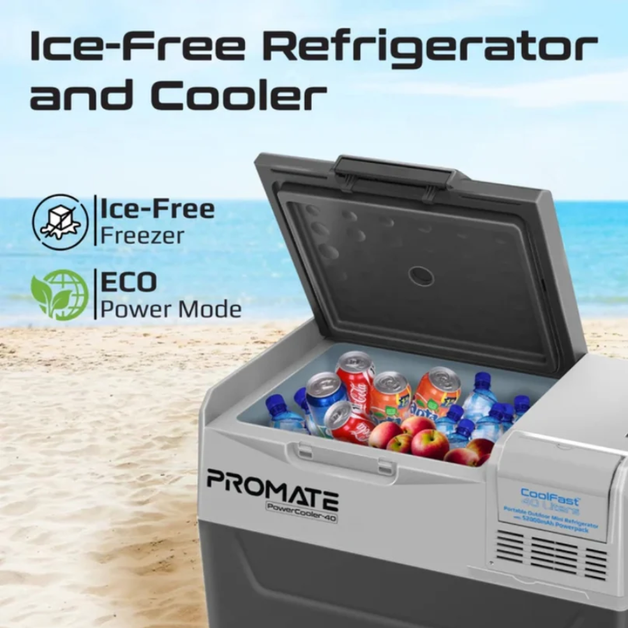 ثلاجة Promate PowerCooler-40 المحمولة للرحلات - سعة 40 لتر، تقنية التبريد السريع CoolFast، وتعمل بنظام طاقة مزدوج (AC/DC) مع عجلات متينة ثلاجة Promate PowerCooler-40 المحمولة للرحلات - سعة 40 لتر، تقنية التبريد السريع CoolFast، وتعمل بنظام طاقة مزدوج (AC/DC) مع عجلات متينة