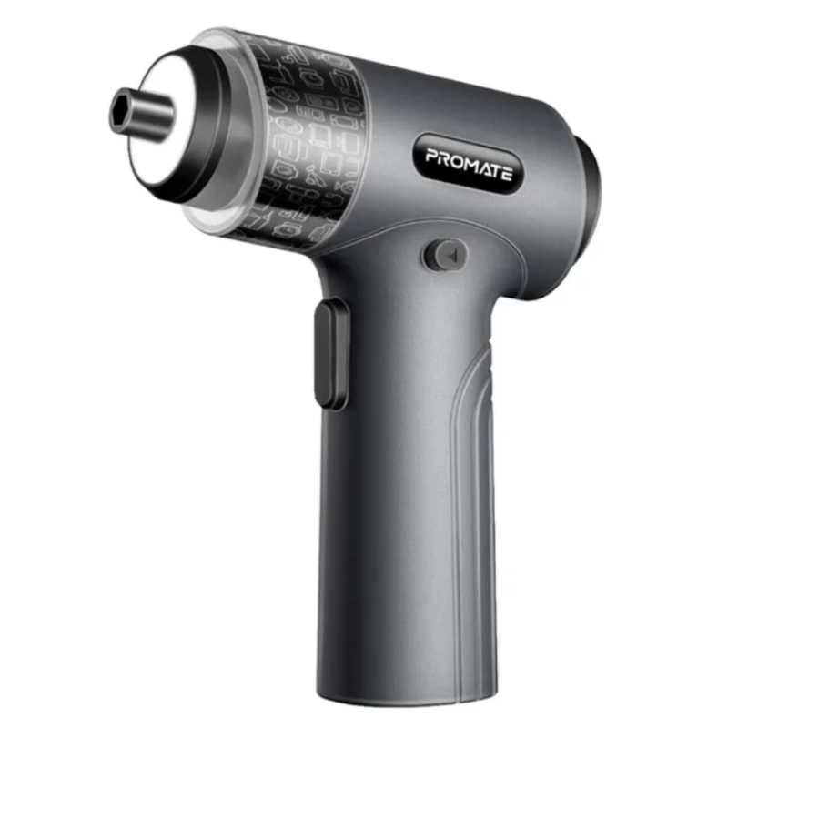 طقم مفك كهربائي لاسلكي Promate ProTools-31G المكون من 31 قطعة - ضوء LED مدمج، سرعة 250 دورة في الدقيقة، وبطارية قابلة للشحن للإصلاحات الدقيقة
