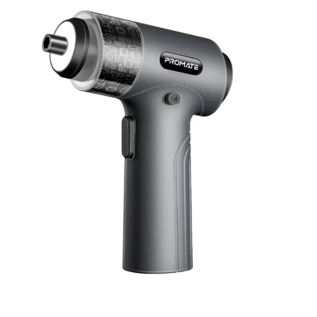 طقم مفك كهربائي لاسلكي Promate ProTools-31G المكون من 31 قطعة - ضوء LED مدمج، سرعة 250 دورة في الدقيقة، وبطارية قابلة للشحن للإصلاحات الدقيقة