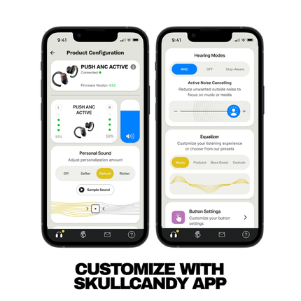 سماعات Skullcandy Push ANC Active الرياضية - عزل ضوضاء نشط، بطارية تدوم 58 ساعة، مقاومة للماء والغبار IP55، وتصميم خطاف ثابت