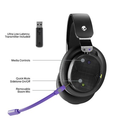 سماعة الألعاب اللاسلكية Skullcandy PLYR - تقنية الإدراك الصوتي ESP، بلوتوث 5.2، بطارية تدوم 24 ساعة، وتوافق شامل مع جميع المنصات