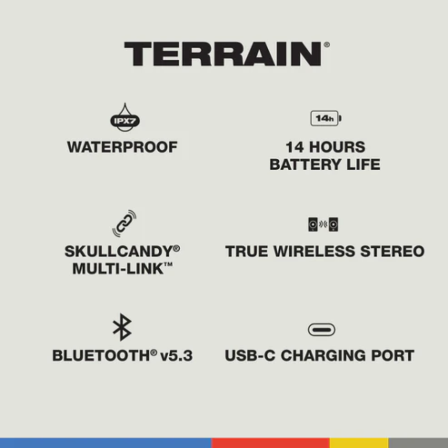 Skullcandy Terrain Mini Portable Wireless Bluetooth Speaker - IPX7 Waterproof, 14 Hours Battery Life, and SKDY Multi-Link Connectivity Skullcandy Terrain Mini Portable Wireless Bluetooth Speaker - IPX7 Waterproof, 14 Hours Battery Life, and SKDY Multi-Link Connectivity