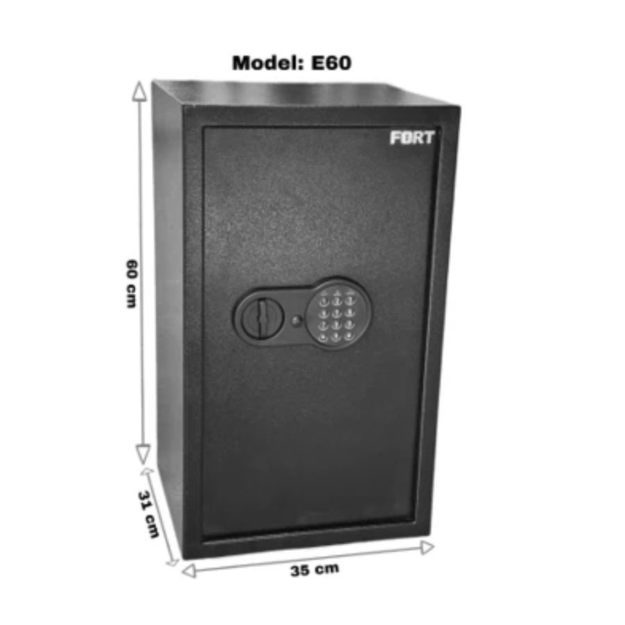 قاصة حديدية رقمية FORT E60 - ارتفاع 60 سم، أمان فائق بوزن 19 كغم، نظام قفل مزدوج بمقبض يدوي ورمز سري مع رف داخلي قاصة حديدية رقمية FORT E60 - ارتفاع 60 سم، أمان فائق بوزن 19 كغم، نظام قفل مزدوج بمقبض يدوي ورمز سري مع رف داخلي