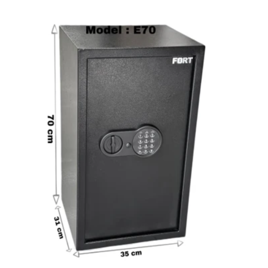 قاصة حديدية رقمية FORT E70 - ارتفاع 70 سم، أمان فائق وسعة تخزين ضخمة، نظام قفل مزدوج بمقبض يدوي ورمز سري مع رف داخلي قاصة حديدية رقمية FORT E70 - ارتفاع 70 سم، أمان فائق وسعة تخزين ضخمة، نظام قفل مزدوج بمقبض يدوي ورمز سري مع رف داخلي