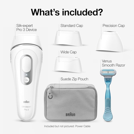 Braun Silk-expert Pro 3 IPL Hair Removal System (PL3121) - Safe & Fast Permanent Visible Hair Reduction with SensoAdapt Technology, Precision Head, and Venus Razor