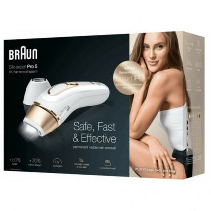Braun Silk Expert IPL Permanent Hair Removal System - Gold Edition - Safe & Effective Home Treatment with 300,000 Flashes, SensoAdapt Technology, and Venus Razor