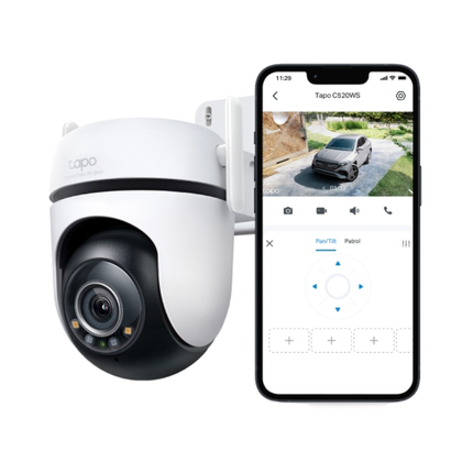 كاميرا مراقبة خارجية تي بي لينك Tapo C520WS متحركة (Pan/Tilt) - دقة 2K QHD 4MP، رؤية ليلية ملونة، وذكاء اصطناعي مع معيار IP66 لمقاومة العوامل الجوية