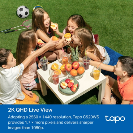 كاميرا مراقبة خارجية تي بي لينك Tapo C520WS متحركة (Pan/Tilt) - دقة 2K QHD 4MP، رؤية ليلية ملونة، وذكاء اصطناعي مع معيار IP66 لمقاومة العوامل الجوية