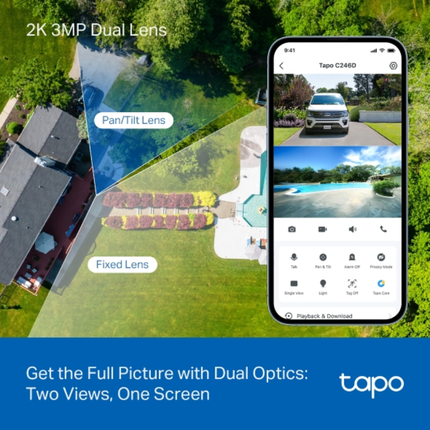 TP-Link Tapo C246D Pan/Tilt Home Security Wi-Fi Camera - 2K 4MP High Definition, Smart AI Detection, Motion Tracking, and Sound/Light Alarm