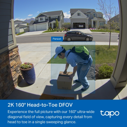 جرس باب ذكي مع كاميرا تي بي لينك Tapo D210 - دقة 2K 3MP، يعمل بالبطارية، رؤية ليلية ملونة، وذكاء اصطناعي لكشف الحركة
