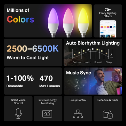 مجموعة مصابيح ذكية تي بي لينك Tapo L430C (عبوة من حبتين) - متعدد الألوان RGB+W، قابلة للتعتيم، قاعدة GU10، وتحكم عبر التطبيق والصوت