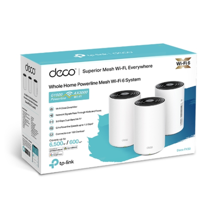 TP-Link Deco PX50 AX3000 Whole Home Powerline Mesh Wi-Fi 6 System - G.hn Powerline, 3000 Mbps Dual-Band, and Seamless Coverage Through Walls