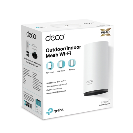 TP-Link Deco X50-Outdoor AX3000 Whole Home Mesh Wi-Fi 6 Unit - IP65 Weatherproof, 3000 Mbps Dual-Band, and PoE Support