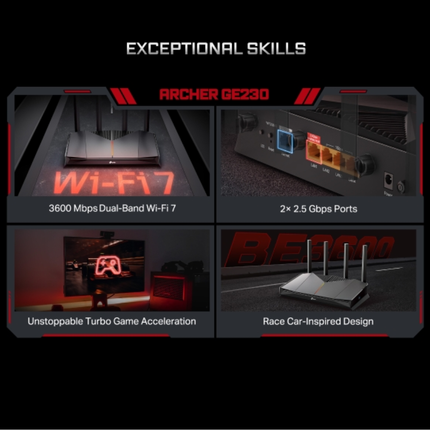 راوتر الألعاب تي بي لينك Archer GE230 بتقنية Wi-Fi 7 - سرعة 5 جيجابت، منافذ 2.5G مزدوجة، وتسريع ألعاب متطور