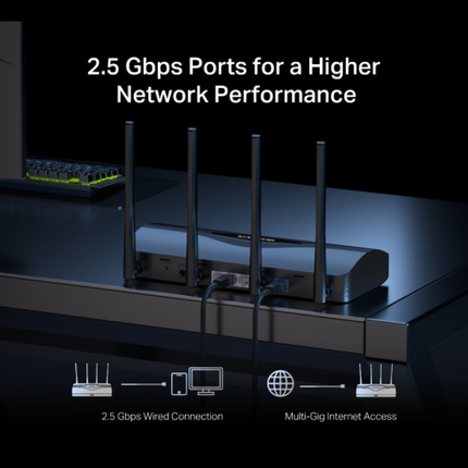 راوتر Mercusys MR27BE بتقنية Wi-Fi 7 - سرعة 3.6 جيجابت، منفذ 2.5G فائق السرعة، و4 هوائيات خارجية قوية