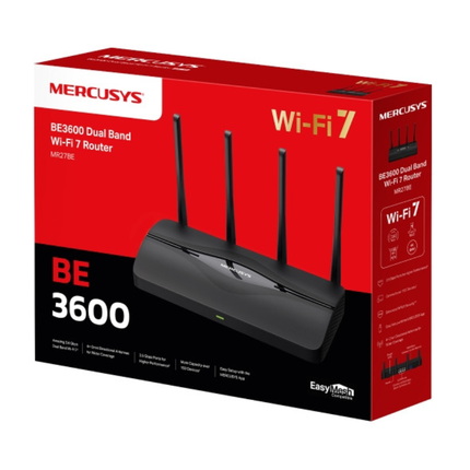 راوتر Mercusys MR27BE بتقنية Wi-Fi 7 - سرعة 3.6 جيجابت، منفذ 2.5G فائق السرعة، و4 هوائيات خارجية قوية