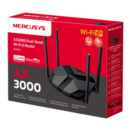 راوتر Mercusys MR85X AX3000 بتقنية Wi-Fi 6 - سرعة 3.0 جيجابت، عرض نطاق 160 ميجاهرتز، وتغطية قوية بـ 4 هوائيات