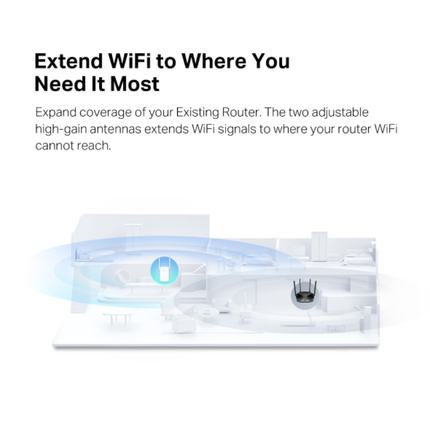 موسع نطاق واي فاي Mercusys ME60X AX1500 بتقنية Wi-Fi 6 - سرعة 1.5 جيجابت، منفذ جيجابت، وتقنية اختيار المسار الذكي