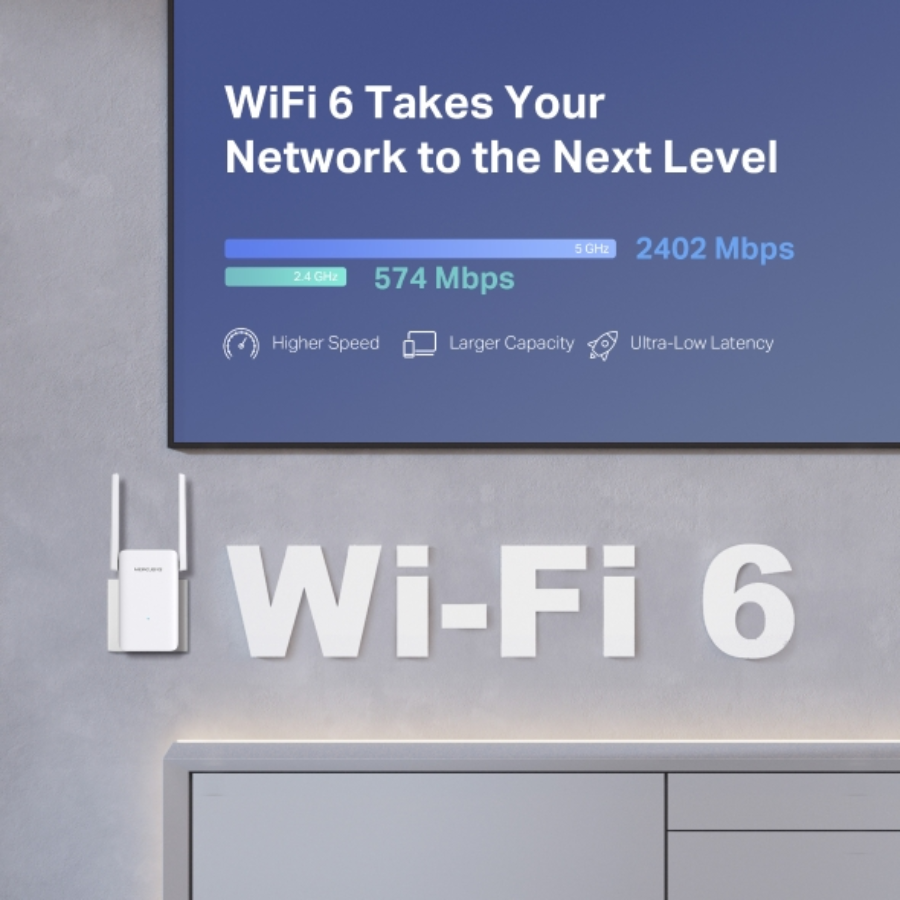 Mercusys ME80X AX3000 Dual-Band Wi-Fi 6 Range Extender - 3000 Mbps speeds, 160 MHz Bandwidth, and Gigabit Ethernet Port Mercusys ME80X AX3000 Dual-Band Wi-Fi 6 Range Extender - 3000 Mbps speeds, 160 MHz Bandwidth, and Gigabit Ethernet Port