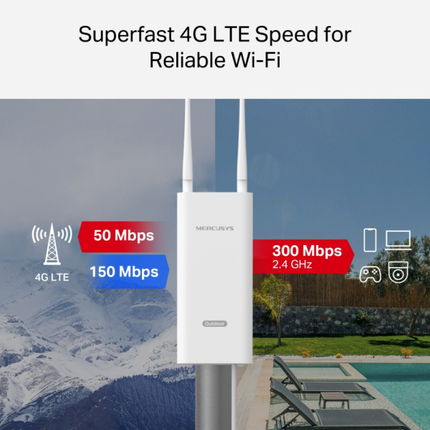 راوتر Mercusys MB118-4G لاسلكي بسرعة 300 ميجابت 4G LTE - تشغيل فوري، يدعم حتى 32 جهازاً، مع هوائيات متطورة