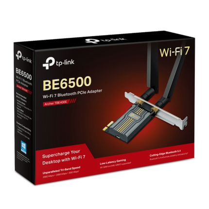 كرت شبكة تي بي لينك Archer TBE400E بتقنية Wi-Fi 7 وبلوتوث 5.4 - سرعة BE6500 ثلاثي النطاق، تقنية MLO، وقاعدة هوائيات مغناطيسية