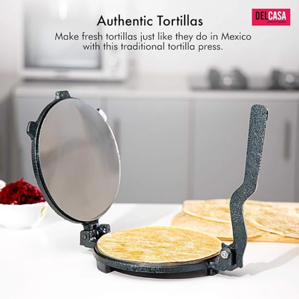 Delcasa DC1503 Mexican Style Tortilla Press - 8-Inch Cast Aluminum Flour Tortilla Maker, Heavy-Duty Manual Dough Press