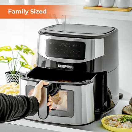 Geepas GAF37524UK 9.2L Digital Air Fryer with Internal Rack - Extra Large Family Capacity, Rapid Air Circulation, and Smart LED Touchscreen
