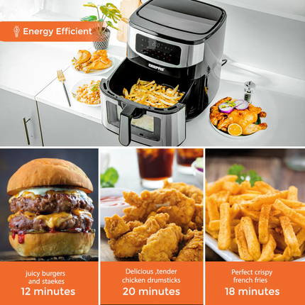 Geepas GAF37524UK 9.2L Digital Air Fryer with Internal Rack - Extra Large Family Capacity, Rapid Air Circulation, and Smart LED Touchscreen