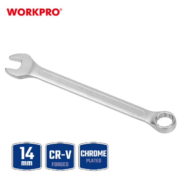 Workpro W073306 14mm Combination Wrench - High-Quality Chrome Vanadium (Cr-V) Steel, Heat Treated for Extra Strength