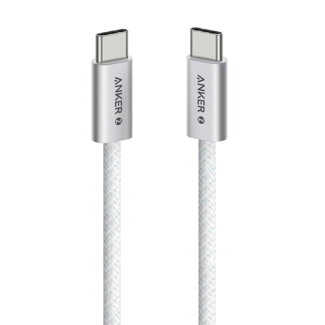 كابل شحن سريع أنكر زولو (Anker Zolo) من USB-C إلى USB-C - طول 1.5 متر، يدعم الشحن السريع، متانة عالية بجدائل النايلون، ولون أبيض أنيق