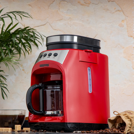 Geepas Grind & Drip Coffee Maker - 0.6L Capacity with Built-in Grinder & Reusable Filter