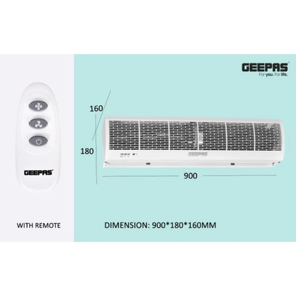 ستارة هواء كهربائية من Geepas موديل GCT9013CFM - عرض 90 سم، إعدادين للسرعة، تشغيل هادئ، وتحكم عن بعد