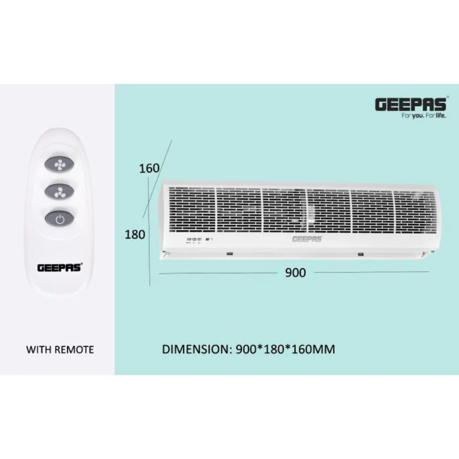 ستارة هواء كهربائية من Geepas موديل GCT9013CFM - عرض 90 سم، إعدادين للسرعة، تشغيل هادئ، وتحكم عن بعد ستارة هواء كهربائية من Geepas موديل GCT9013CFM - عرض 90 سم، إعدادين للسرعة، تشغيل هادئ، وتحكم عن بعد