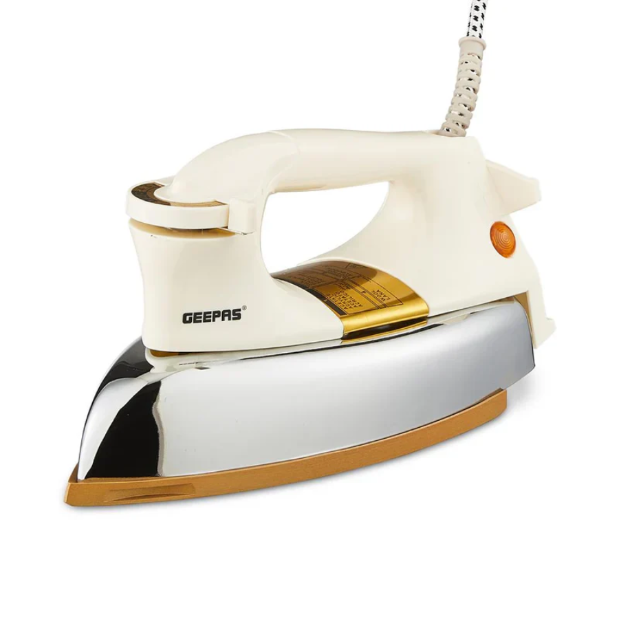 Geepas GDI23011 Heavy Weight Dry Iron - Golden Non-Stick Soleplate, Adjustable Temperature Control, and Durable Classic Design Geepas GDI23011 Heavy Weight Dry Iron - Golden Non-Stick Soleplate, Adjustable Temperature Control, and Durable Classic Design