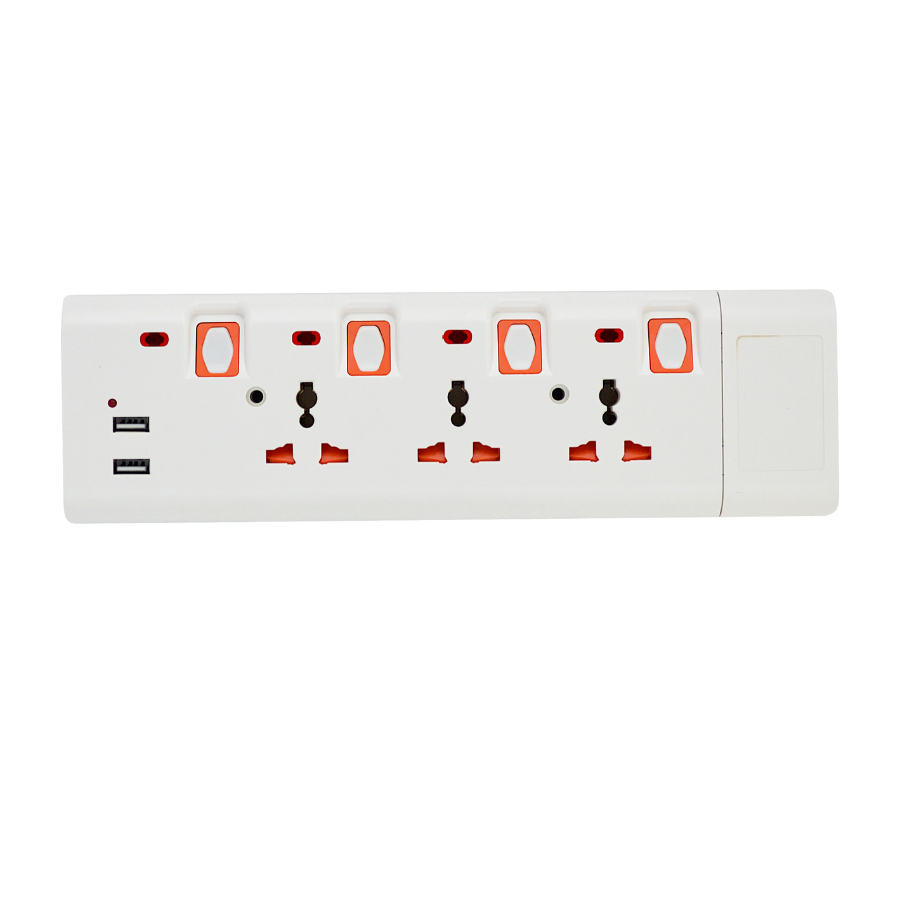 وصلة كهرباء Geepas GES4094 بـ 4 مخارج ومنفذين USB - سلك بطول 3 أمتار، حماية من الحمل الزائد، وقوة 13 أمبير