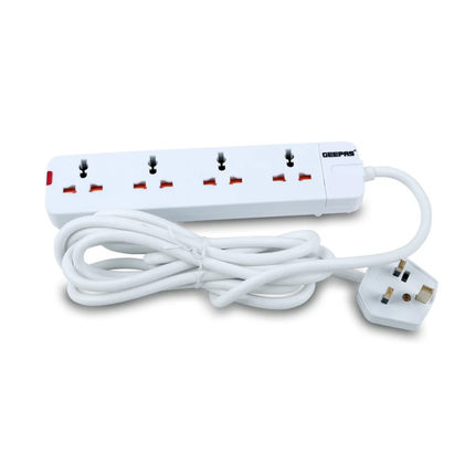 Geepas GES58012 4-Way Extension Socket with LED - 3-Meter Heavy-Duty Cord, Master Switch with Light, and Child Safety Shutters