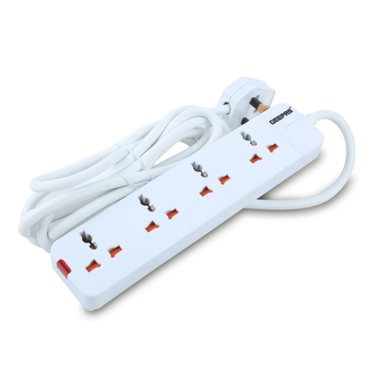 Geepas GES58012 4-Way Extension Socket with LED - 3-Meter Heavy-Duty Cord, Master Switch with Light, and Child Safety Shutters