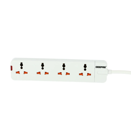 Geepas GES58012 4-Way Extension Socket with LED - 3-Meter Heavy-Duty Cord, Master Switch with Light, and Child Safety Shutters