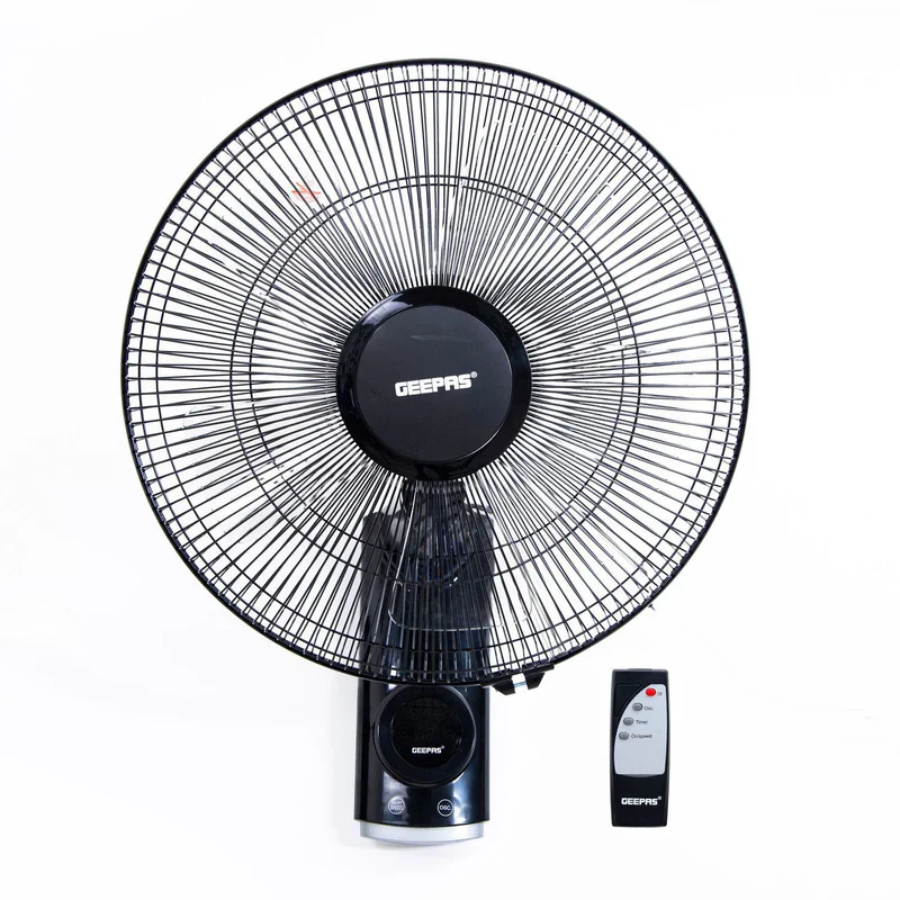 Geepas GF9479 16-Inch Wall Fan with Remote Control - 12-Hour Timer, 3 Speed Settings, and Wide Air Distribution