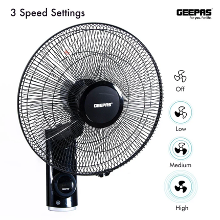 مروحة حائط Geepas GF9479 قياس 16 إنش مع جهاز تحكم عن بعد - مؤقت 12 ساعة، 3 سرعات، وتوزيع هواء واسع