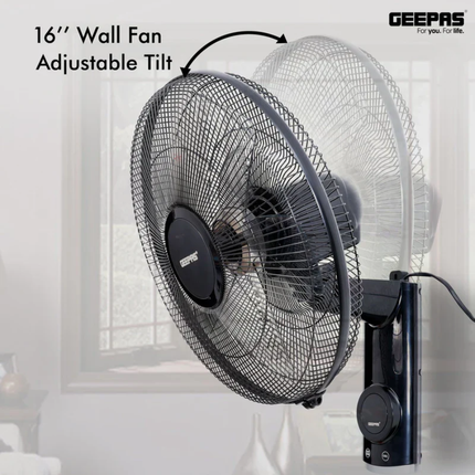 مروحة حائط Geepas GF9479 قياس 16 إنش مع جهاز تحكم عن بعد - مؤقت 12 ساعة، 3 سرعات، وتوزيع هواء واسع