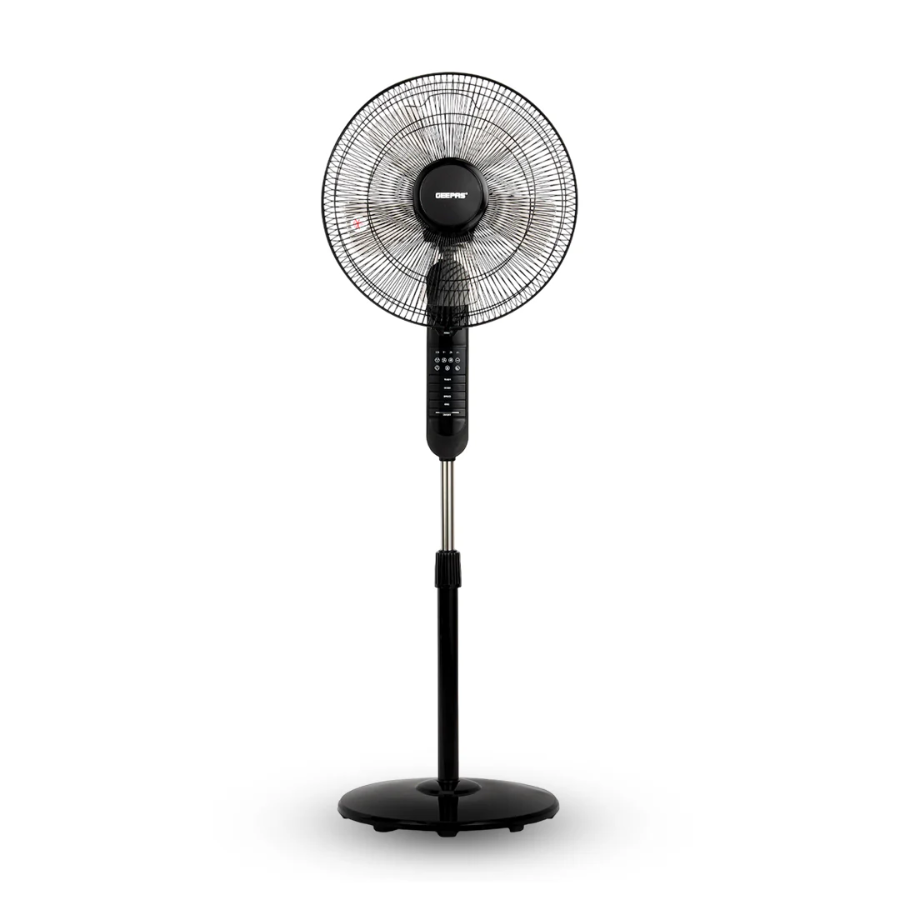 Geepas GF9489 16-Inch Stand Fan with 5 Blades - Includes Remote Control, 7.5-Hour Timer, and Adjustable Height