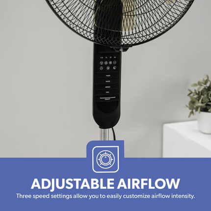 Geepas GF9489 16-Inch Stand Fan with 5 Blades - Includes Remote Control, 7.5-Hour Timer, and Adjustable Height