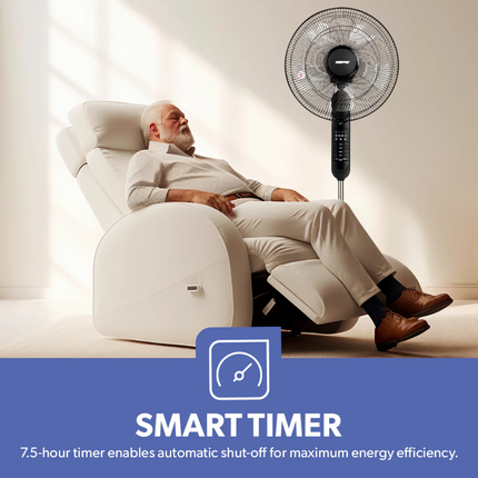 Geepas GF9489 16-Inch Stand Fan with 5 Blades - Includes Remote Control, 7.5-Hour Timer, and Adjustable Height
