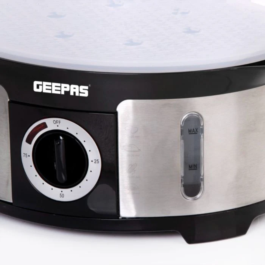 جهاز طهي الطعام بالبخار Geepas GFS63025UK سعة 12 لتر - 3 طبقات، مؤقت 75 دقيقة، وهيكل من الفولاذ المقاوم للصدأ جهاز طهي الطعام بالبخار Geepas GFS63025UK سعة 12 لتر - 3 طبقات، مؤقت 75 دقيقة، وهيكل من الفولاذ المقاوم للصدأ